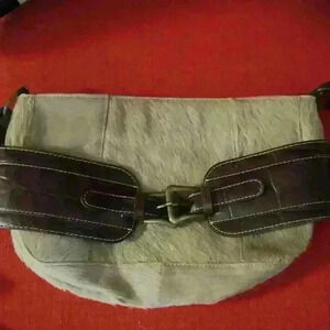Cowhide and leather crossbody bag